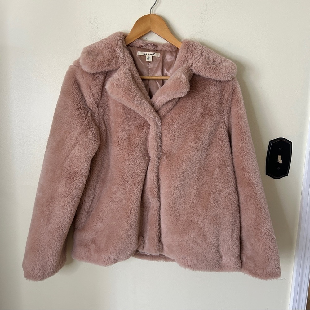 Miami Pink Faux Fur Pea Coat Jacket Size M
